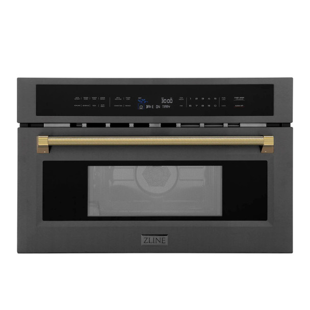 ZLINE Autograph 30-Inch Microwave Oven in Black Stainless Steel and Polished Gold Helix Handle (MWOZ-30-BS-KG)