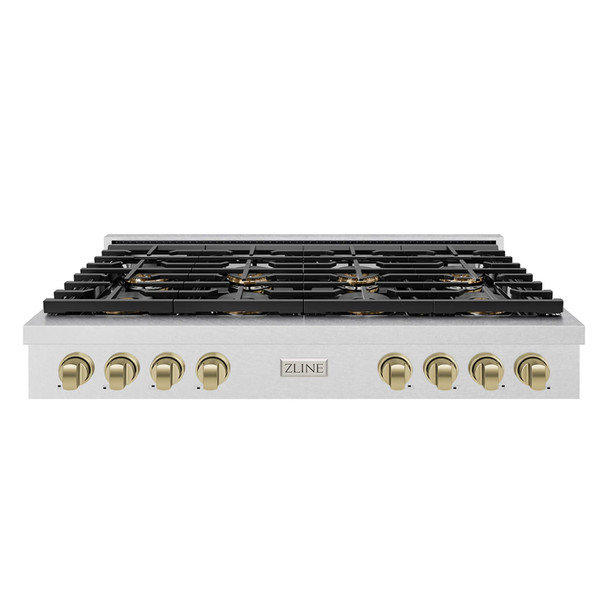 ZLINE Autograph Edition 48-Inch Paramount Gas Rangetop with 8 Burner DuoPro™ Cooktop in Satin Stainless Steel and Champagne Bronze Accents (PSRTSZ-48-CB)