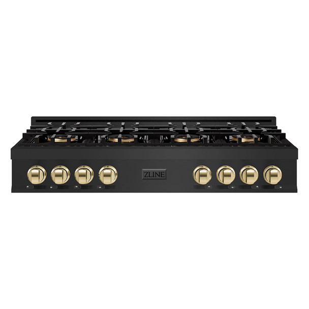 ZLINE Autograph Edition 48-Inch Classic Gas Rangetop with 8 Burner DuoPro™ Cooktop in Black Stainless Steel and Polished Gold Accents (PCRTBZ-48-G)