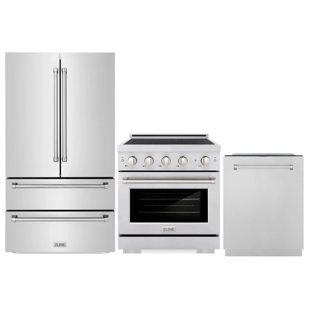 ZLINE 3-Piece Appliance Package - 30-Inch Paramount Induction Range, 36-Inch French Door Refrigerator, and Dishwasher in Stainless Steel