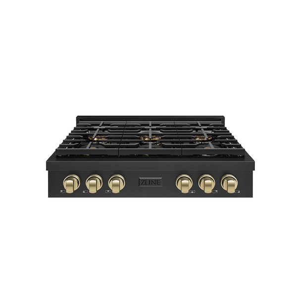 ZLINE Autograph Edition 36-Inch Paramount Gas Rangetop with 6 Burner DuoPro™ Cooktop in Black Stainless Steel and Champagne Bronze Accents (PSRTBZ-36-CB)