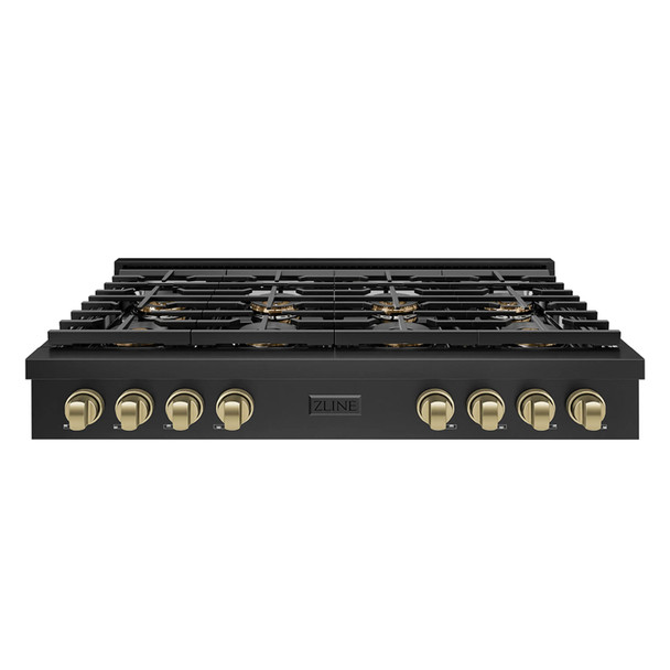 ZLINE Autograph Edition 48-Inch Paramount Gas Rangetop with 8 Burner DuoPro™ Cooktop in Black Stainless Steel and Champagne Bronze Accents (PSRTBZ-48-CB)
