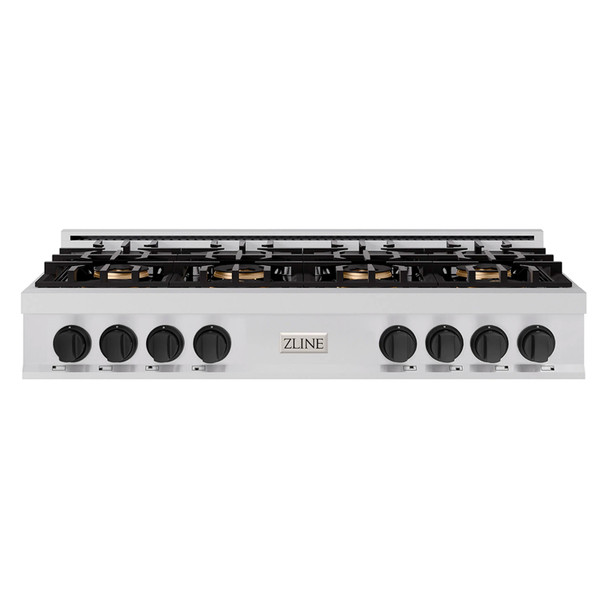 ZLINE Autograph Edition 48-Inch Classic Gas Rangetop with 8 Burner DuoPro™ Cooktop in Stainless Steel and Matte Black Accents (PCRTZ-48-MB)