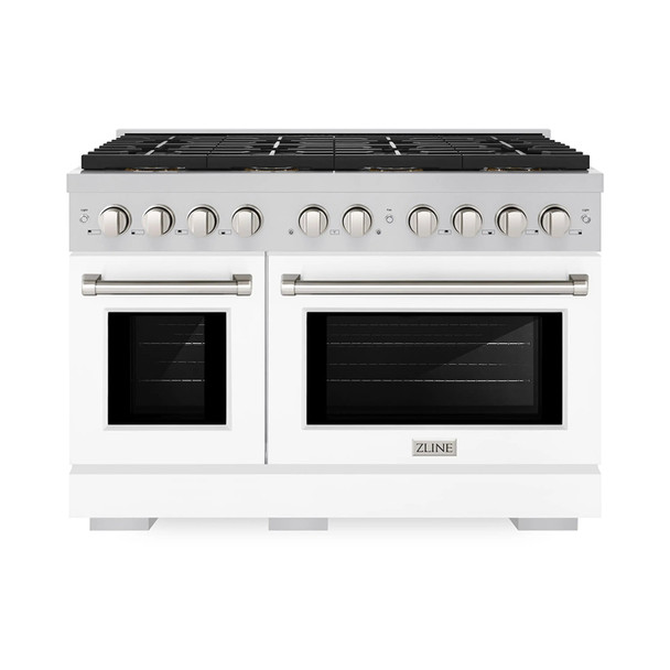 ZLINE 48-Inch 6.7 cu. ft. Paramount Dual Fuel Range with 8 Burner DuoPro™ Cooktop and Dual Ovens with White Matte Doors (PSDR-WM-48)