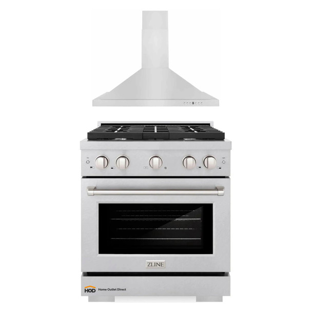ZLINE 2-Piece Appliance Package - 30-inch Gas Range in Stainless Steel with Satin Stainless Steel Door & Convertible Wall Mount Hood (2KP-SGRSNRH30)