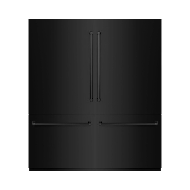 ZLINE 72-Inch 39.6 cu. ft. French Door Built-In Bottom Freezer Refrigerator with Water Dispensers and Ice Makers in Black Stainless Steel (RBIT-BS-72)