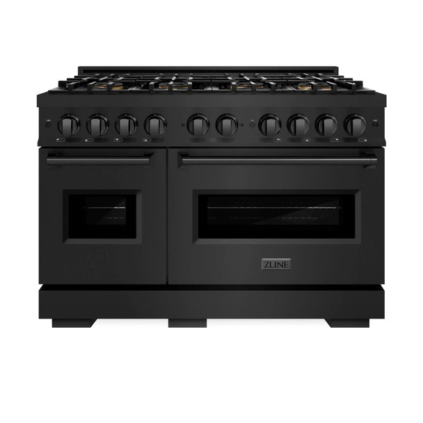 ZLINE 48-Inch 6.7 Cu. Ft. Classic Gas Range with 8 Burner DuoPro™ Cooktop and Dual Ovens in Black Stainless Steel (PCGRB-48)