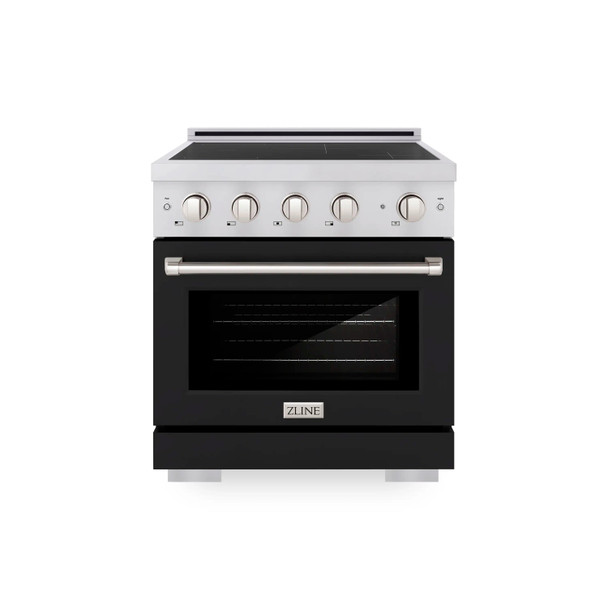ZLINE 30-Inch 4.2 cu. ft. Paramount Induction Range with 4 Element Cooktop and Electric Convection Oven in Stainless Steel with Black Matte Door (SINR-BLM-30)