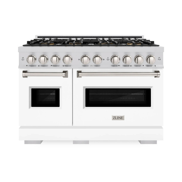 ZLINE 48-Inch 6.7 Cu. Ft. Classic Gas Range with 8 Burner DuoPro™ Cooktop and Dual Ovens with White Matte Doors (PCGR-WM-48)