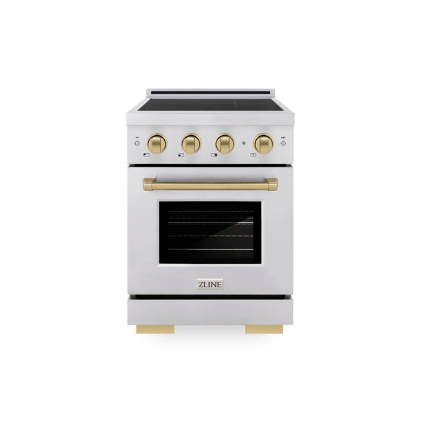 ZLINE Autograph Edition 24-Inch 3.2 Cu. Ft. Paramount Induction Range with 3 Element Cooktop and Electric Convection Oven in Stainless Steel with Champagne Bronze Accents (SINRZ-24-CB)