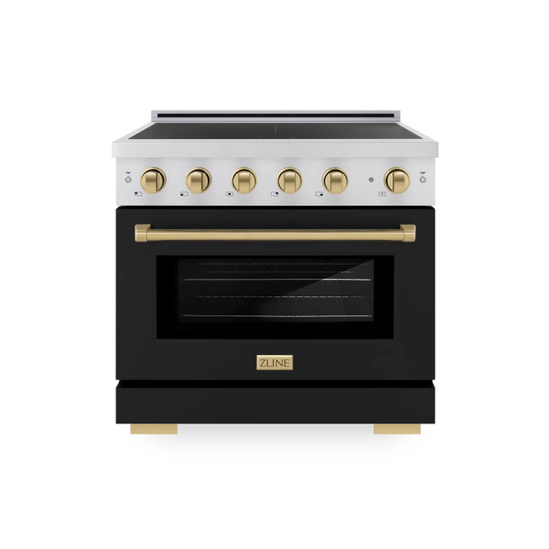 ZLINE Autograph Edition 36-Inch 5.2 cu. ft. Paramount Induction Range with 5 Element Cooktop and Electric Convection Oven in Stainless Steel with Black Matte Door and Champagne Bronze Accents (SINRZ-BLM-36-CB)