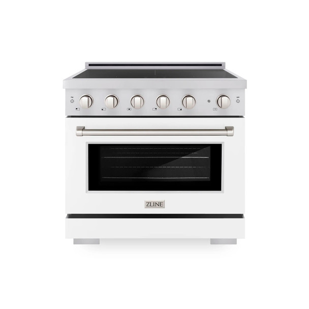 ZLINE 36-Inch 5.2 cu. ft. Paramount Induction Range with 5 Element Cooktop and Electric Convection Oven in Stainless Steel with White Matte Door (SINR-WM-36)