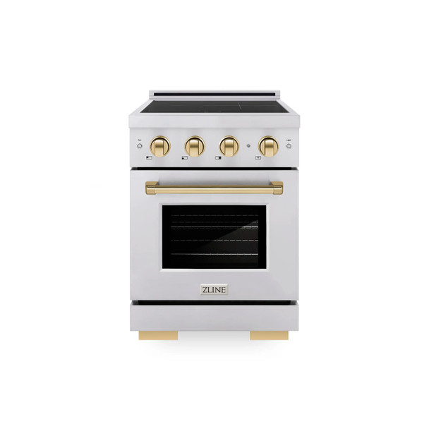 ZLINE Autograph Edition 24-Inch 3.2 Cu. Ft. Paramount Induction Range with 3 Element Cooktop and Electric Convection Oven in Stainless Steel with Polished Gold Accents (SINRZ-24-G)