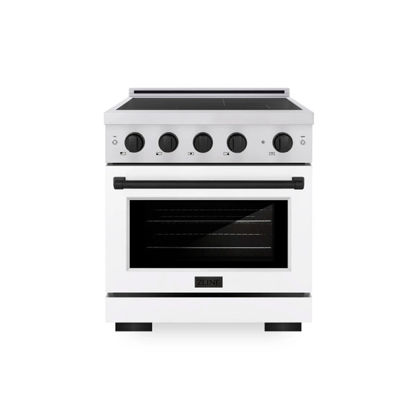 ZLINE Autograph Edition 30-Inch 4.2 Cu. Ft. Paramount Induction Range with 4 Element Cooktop and Electric Convection Oven in Stainless Steel with White Matte Door and Matte Black Accents (SINRZ-WM-30-MB)