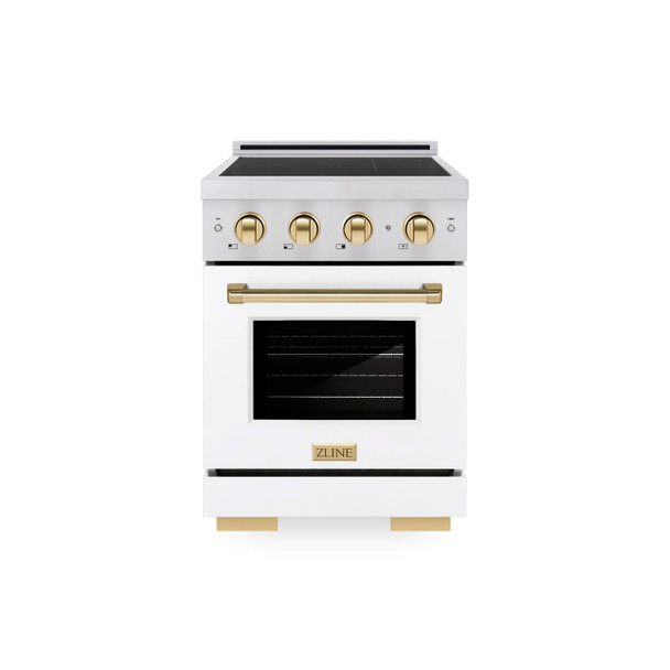ZLINE Autograph Edition 24-Inch 3.2 Cu. Ft. Paramount Induction Range with 3 Element Cooktop and Electric Convection Oven in Stainless Steel with White Matte Door and Polished Gold Accents (SINRZ-WM-24-G)