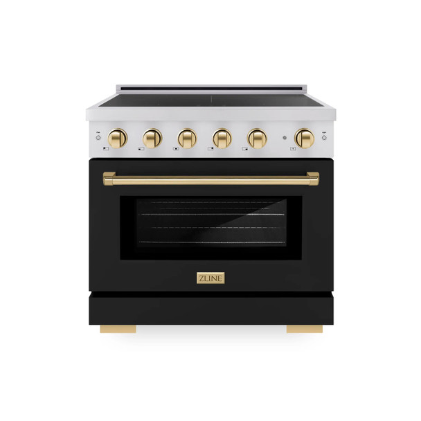 ZLINE Autograph Edition 36-Inch 5.2 Cu. Ft. Paramount Induction Range with 5 Element Cooktop and Electric Convection Oven in Stainless Steel with Black Matte Door and Polished Gold Accents (SINRZ-BLM-36-G)