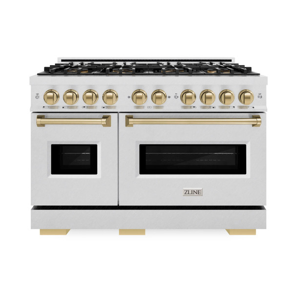 ZLINE Autograph Edition 48-Inch Classic Gas Range with DuoPro™ Cooktop and Dual Ovens in Satin Steel and Bronze Accents (PCGRSZ-48-CB)