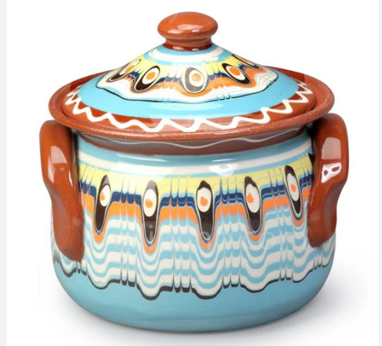 Clay Cooking Pot Light Blue 0.7l