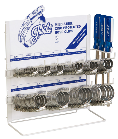 Jubilee® Mild Steel Clip Dispenser

The Jubilee Clip Dispenser comes with 100 mild steel Jubilee Clips ten each of the most popular ten sizes of clip covering an adjustment range from 9.5mm up to 50mm and also includes 3 Jubilee Flexidrivers.