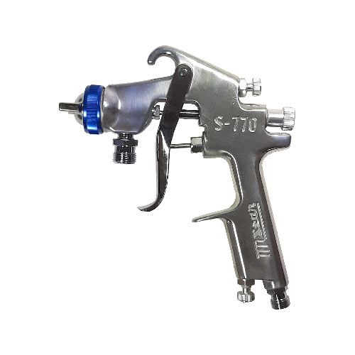 STAR S-770 pressure-fed spray gun with 3.0 mm nozzle, silver metal body and blue nozzle ring, shown on a white background.