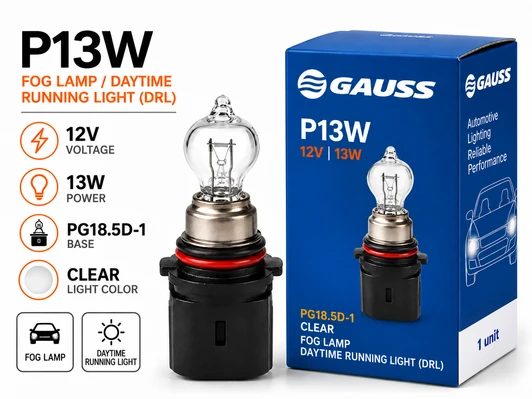 Clipstok GL156 P13W 12V 13W clear halogen daytime running light bulb with PG18.5d-1 base and red sealing ring.