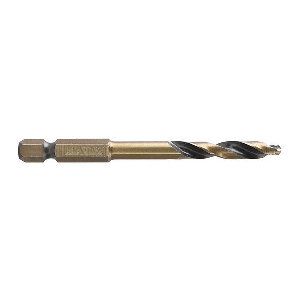 Alpha Onsite+ Impact Step Tip drill bit with 1/4″ hex shank for metal, featuring black and gold finish and split-point tip