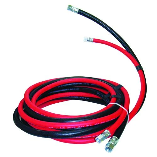 5m twin air and fluid hose set for pressure pots or low-pressure pumps, featuring 10mm fluid hose, 8mm air hose and female threaded fittings.