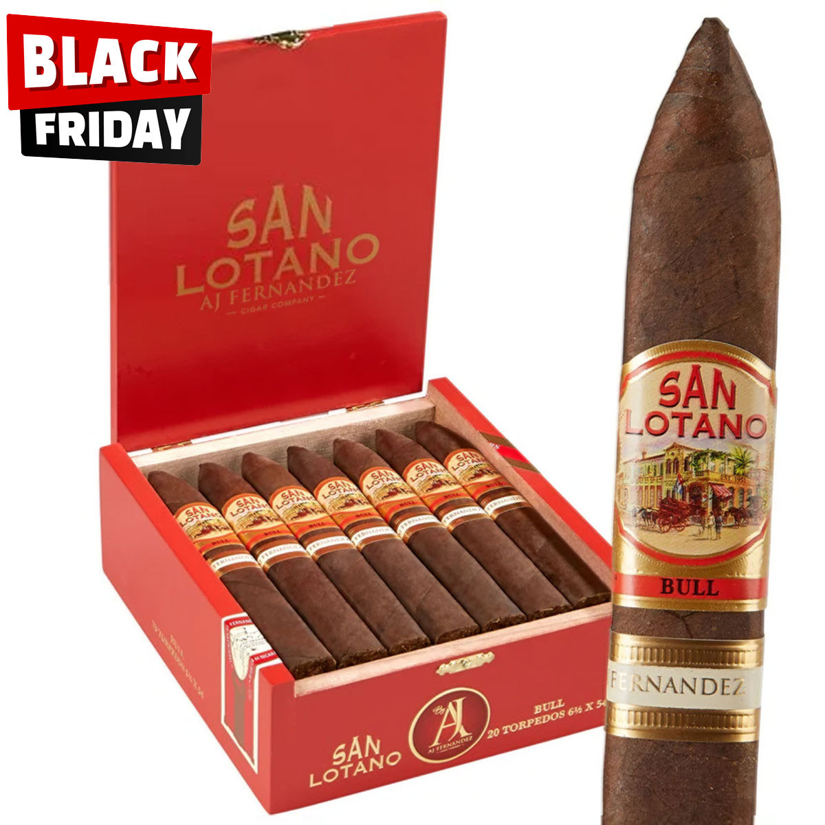 San Lotano Bull Torpedo by AJ Fernandez (6.5x54 / Box 20) + Flash