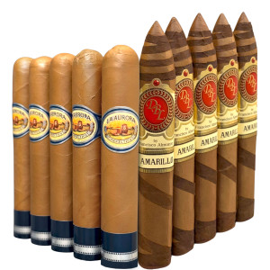 Slam Pack: La Aurora Preferidos 1903 Edition Sapphire Connecticut Robusto vs DBL Amarillo Fancy Belicoso (Assorted Sizes / 10 Pack)