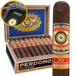 Perdomo 30th Anniversary Box-Pressed Maduro Torpedo (7x54 / Box 30) + FREE $100 Perdomo Table Lighter!