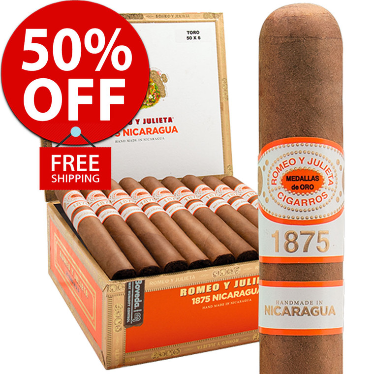 Romeo y Julieta 1875 Nicaragua Toro (6x50 / Pack 10) + 50% OFF! + FREE SHIPPING ON YOUR ENTIRE ORDER!
