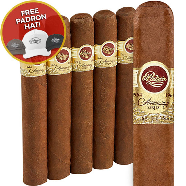 Padron 1964 Anniversary Series No.4 Natural (6.5x60 / 5 Pack) + FREE Padron Hat! ($25 Value!)