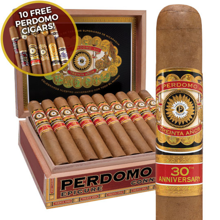 Perdomo 30th Anniversary Box-Pressed Connecticut Gordo (6x60 / Box 30) + 10 Free Perdomo Cigars ($85 Value!)