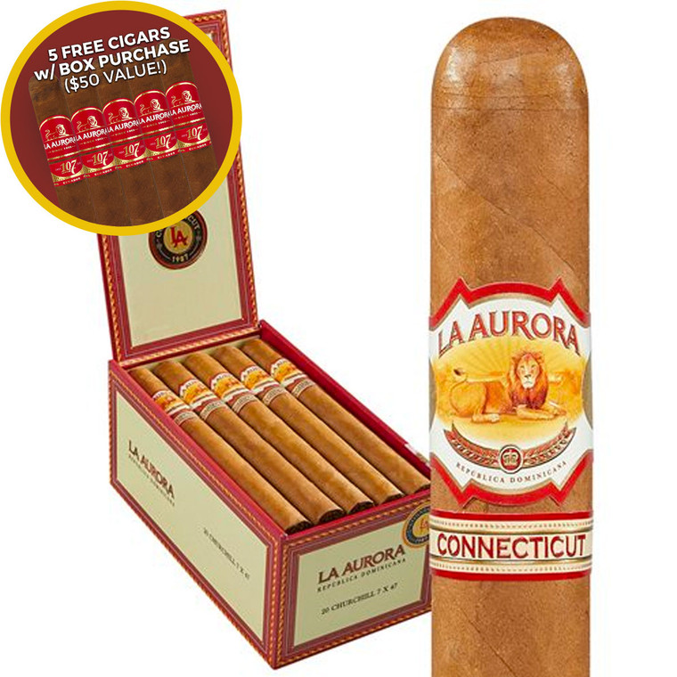 La Aurora 1987 Connecticut Churchill (7x47 / Box 20) + FREE La Aurora 5-Pack ($50 Value!)