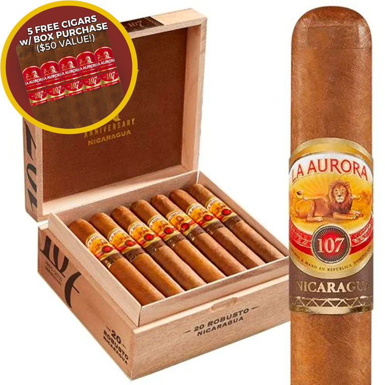 La Aurora 107 Nicaragua Toro (5.75x54 / Box 20) + FREE La Aurora 5-Pack ($50 Value!)