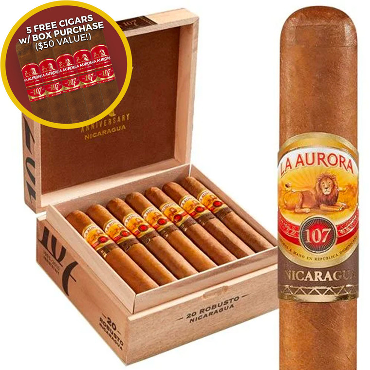 La Aurora 107 Nicaragua Belicoso (6.25x52 / Box 20) + FREE La Aurora 5-Pack ($50 Value!)