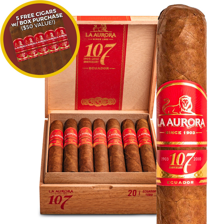 La Aurora 107 Ecuador Toro (5.75x54 / Box 20) + FREE La Aurora 5-Pack ($50 Value!)