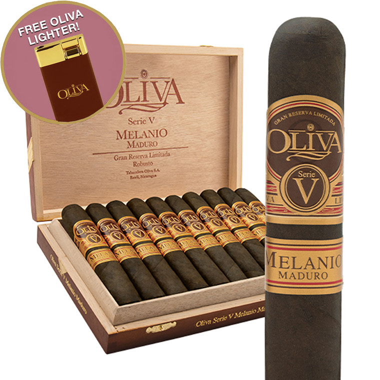 Oliva Serie V Melanio Maduro  Figurado (6.5x54 / Box 10) + FREE Oliva Lighter ($30 Value!)
