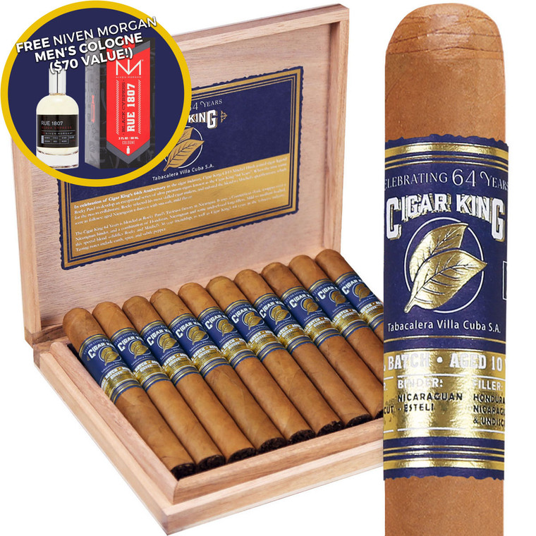 Cigar King Celebrating 64 Years Connecticut Toro (6x52 / Box 10) + Free Niven Morgan Men's Cologne ($70 Value!) Cigar King Celebrating 64 Years Connecticut Toro (6x52 / Box 10) + Free Niven Morgan Men's Cologne ($70 Value!)