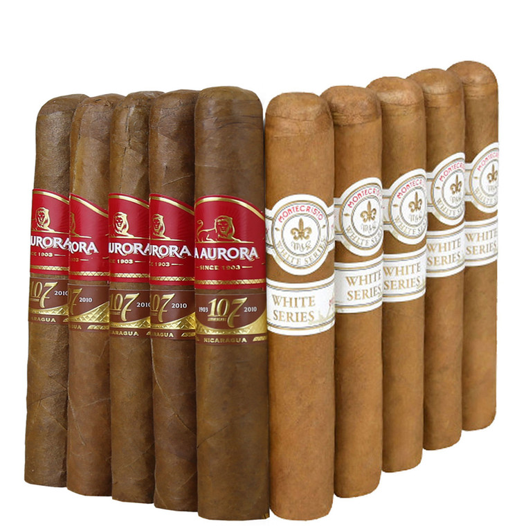 Slam Pack: La Aurora 107 Nicaragua Robusto vs Montecristo White Rothschilde Robusto (Assorted Sizes / 10 Pack)