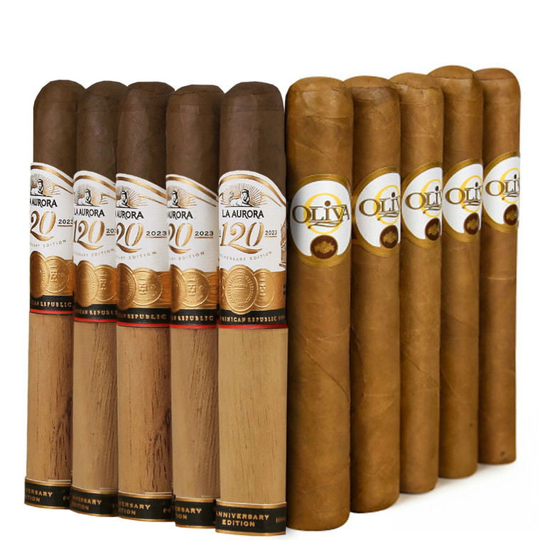 Slam Pack: La Aurora 120th Anniversary Robusto vs Oliva Connecticut Reserve Robusto (Assorted Sizes / 10 Pack)