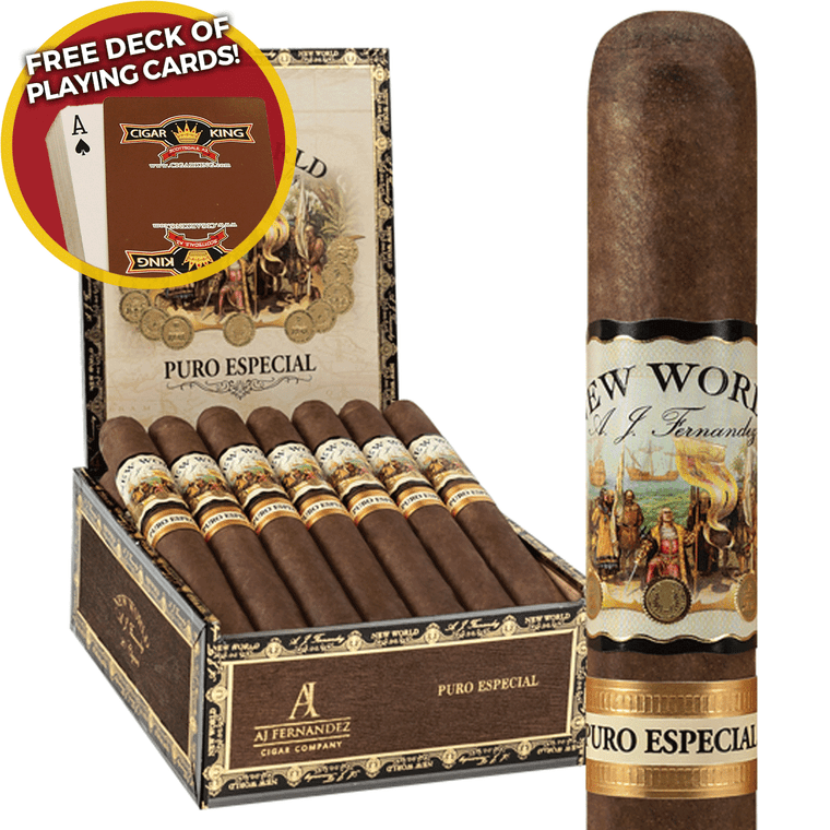 AJ Fernandez New World Puro Especial Robusto (5.5x52 / Box 20) + FREE Deck Of Cigar King Playing Cards!
