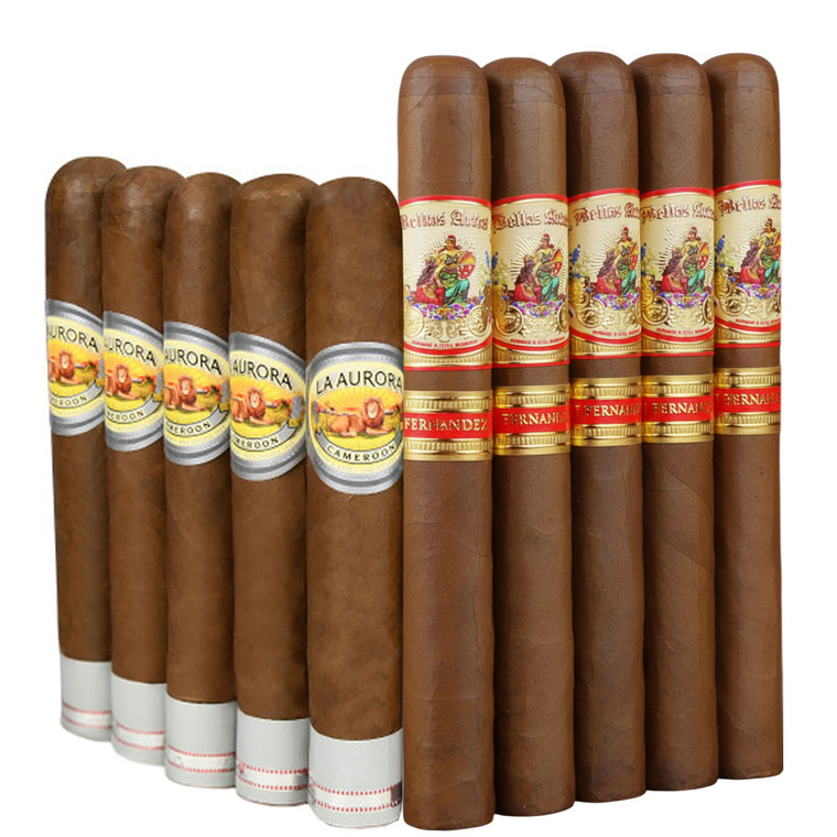 Slam Pack: La Aurora Preferidos 1903 Edition Platinum Cameroon Robusto vs AJ Fernandez Bellas Artes Short Churchill (Assorted Sizes / 10 Pack)