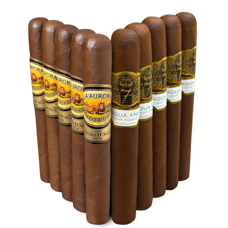 Slam Pack: La Aurora Preferidos Hors d'Age 2018 Corona Gorda vs El Septimo Gilgamesh Aqua Anu 2020 Toro (Assorted Sizes / 10 Pack)