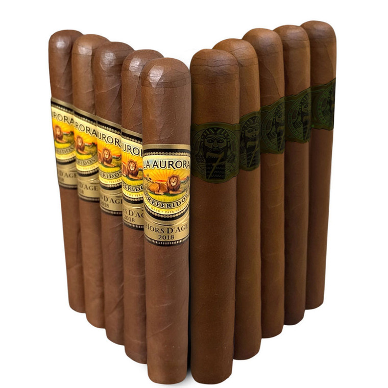 Slam Pack: La Aurora Preferidos Hors d'Age 2018 Corona Gorda vs El Septimo Gilgamesh Sable Shamash 2019 Toro (Assorted Sizes / 10 Pack)