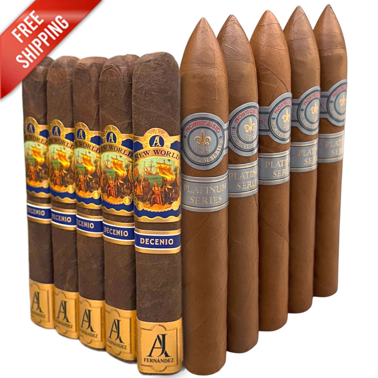 Slam Pack: AJ Fernandez New World Decenio Robusto vs Montecristo Platinum Habana No. 2 Belicoso (Assorted Sizes / 10 Pack)