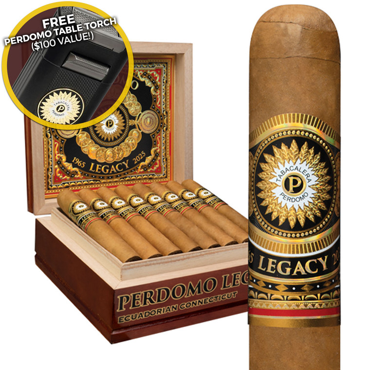 Perdomo Legacy Connecticut Robusto (5x54 / Box 24) + FREE $100 Perdomo Table Lighter!