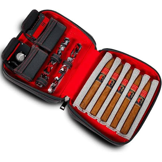 SOTELO Perfecto Black Pebble Grain Leather With Red Inlay Stitching Travel Humidor 10 Count 