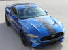 front of blue HYPER RALLY | 2021 2020 2019 2018 Ford Mustang Center Matte Black Stripes