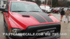 front angle of Factory Style Dodge Ram 1500 HEMI HOOD Stripes 2009-2018